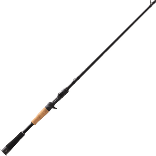 Slim black fishing rod with cork and black handle grip, designed for casting, labeled as 13 Fishing Oath - Casting, suitable for fishing tackle enthusiasts.