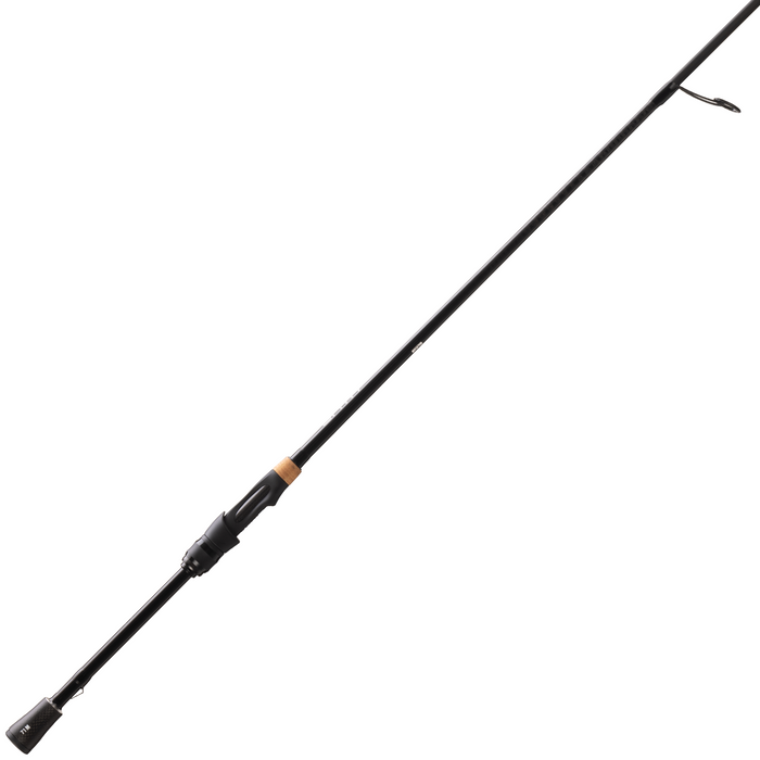 13 Fishing Oath - Spinning fishing rod with a black sleek design, ergonomic handle with cork accent, and lightweight construction ideal for fishing tackle enthusiasts.