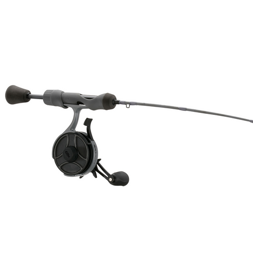 13 Fishing Stealth Freefall Combo ice fishing rod and reel combo with a sleek black design, ergonomic handle, and compact reel ideal for precision fishing and tackle use.