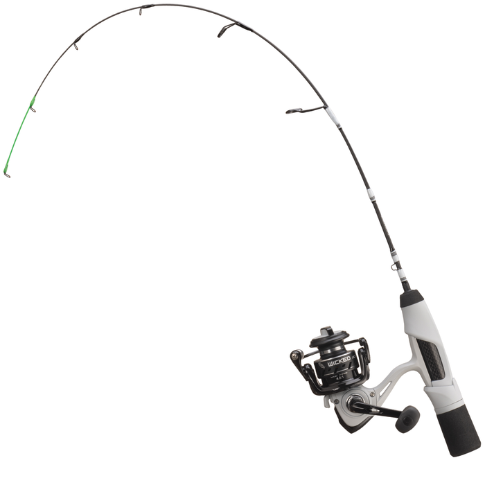 13 Fishing Wicked 3 Combo featuring a lightweight black and white fishing rod with ergonomic foam handle and spinning reel, designed for musky fishing and fishing tackle enthusiasts.