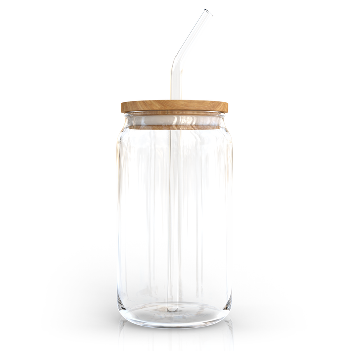 16oz Glass Can with Bamboo Lid and Glass Straw