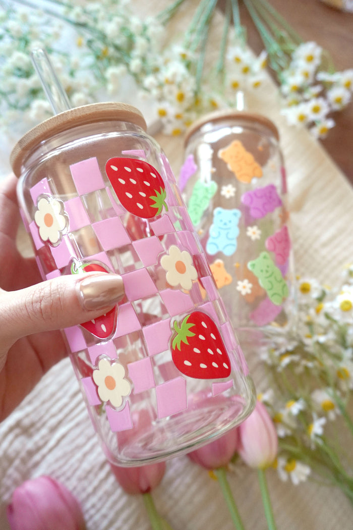 16oz Glass Can with Bamboo Lid and Glass Straw
