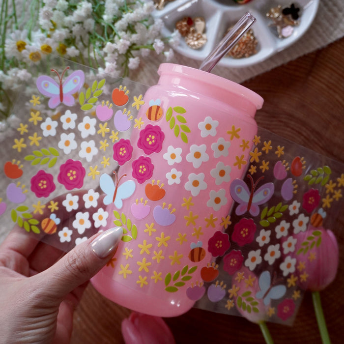 16oz Glass Can withPlastic Lid and Glass Straw | Solid Pink