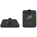 Abel Vise Base shown as a black fly tying vise platform with a raised mount and textured recessed compartments for secure setup and organized fishing tackle work