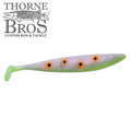 Action Plastics 15" Shad - TB Custom fishing lure in translucent white with orange spots and a green tail, designed for fishing tackle enthusiasts.