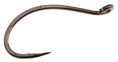 Close-up image of a single dark metal Ahrex HR482 Home Run Trailer Hook with a sharp point and curved shank, designed for fishing tackle use.