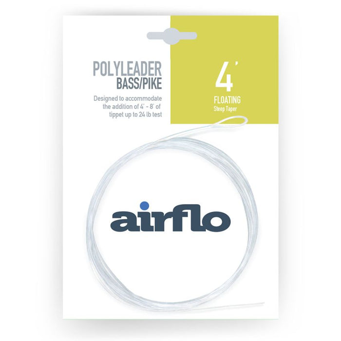 Airflo Polyleaders Bass/Pike 4ft. floating fishing leader with a steep taper designed for bass and pike fishing, suitable for adding 4 to 8 feet of tippet up to 24 lb test.
