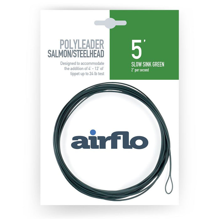 Airflo Polyleaders Salmon/Steelhead 5-foot slow sink green fishing leader designed for salmon and steelhead, suitable for 4 to 12-foot tippet up to 24 lb test.