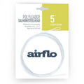 Airflo Polyleaders Salmon/Steelhead clear floating 5-foot leader for fishing, designed to accommodate tippets up to 24 lb test, packaged on a white and green card.