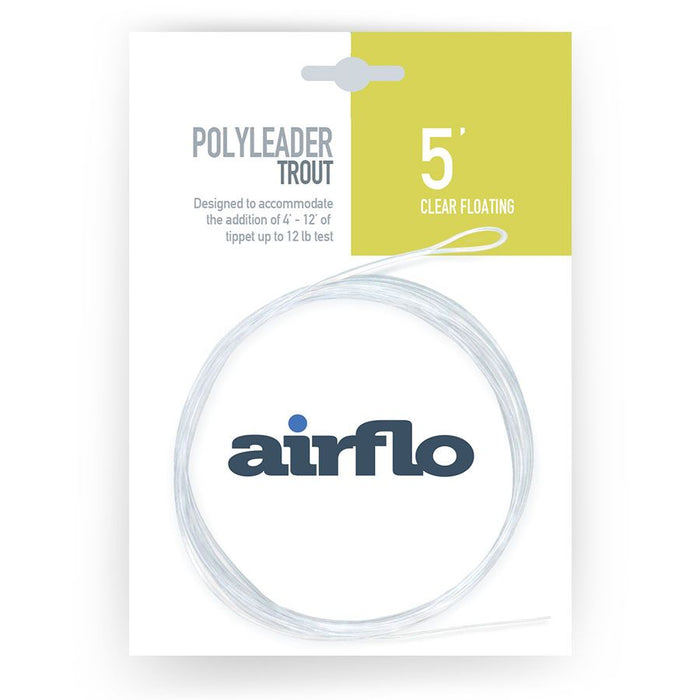 Airflo Polyleaders Trout clear floating fishing leader, 5 feet long, designed for adding tippet up to 12 lb test, suitable for trout fishing tackle.