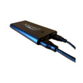 A sleek black device labeled Aqua-Vu AV Connect HD with two cables plugged in, designed for marine electronics and fishing tackle use.