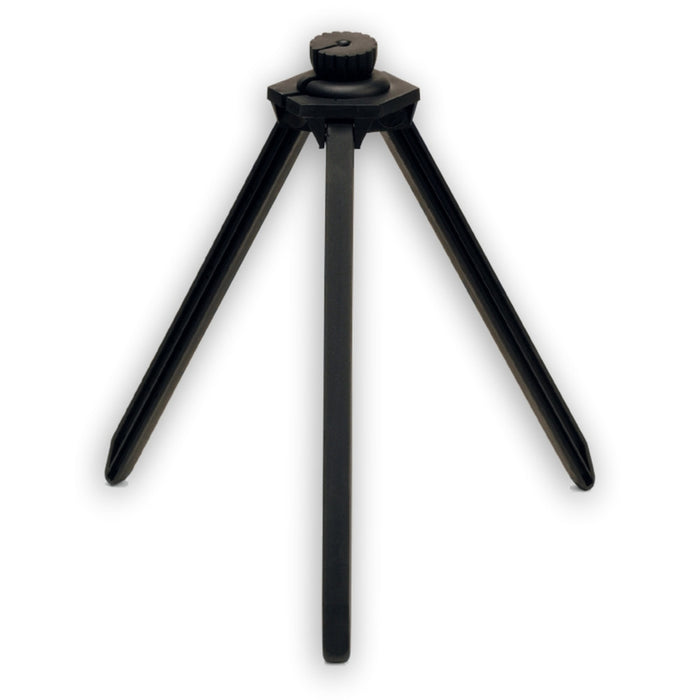 Black three-legged tripod stand with adjustable top mount designed to securely hold the Aqua-Vu Ice Pod for stable use during ice fishing activities.