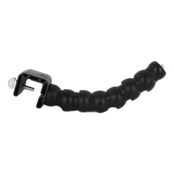 Flexible black mounting arm with adjustable clamp and threaded connector, designed for use with the Aqua-Vu Pro-Snake Micro Camera Portable C-Mount in fishing tackle setups.