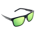 Bajio - Hopedale polarized sunglasses with black frame and green reflective lenses, designed for outdoor fishing activities and enhanced vision on water.