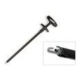 Baker Big Game Hook Out tool for fishing, featuring a black handle with grip and a long metal shaft ending in a hooked tip for securely removing fishing hooks efficiently.