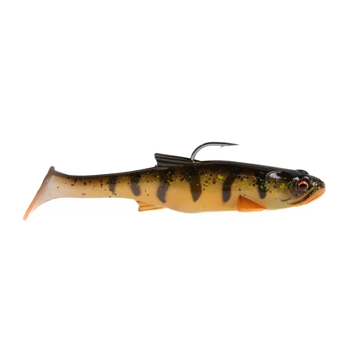 Bass Mafia Loaded Daingerous Swimbait - Deep Runner fishing lure designed with a lifelike fish shape in natural perch colors, featuring a sharp hook for fishing tackle use.