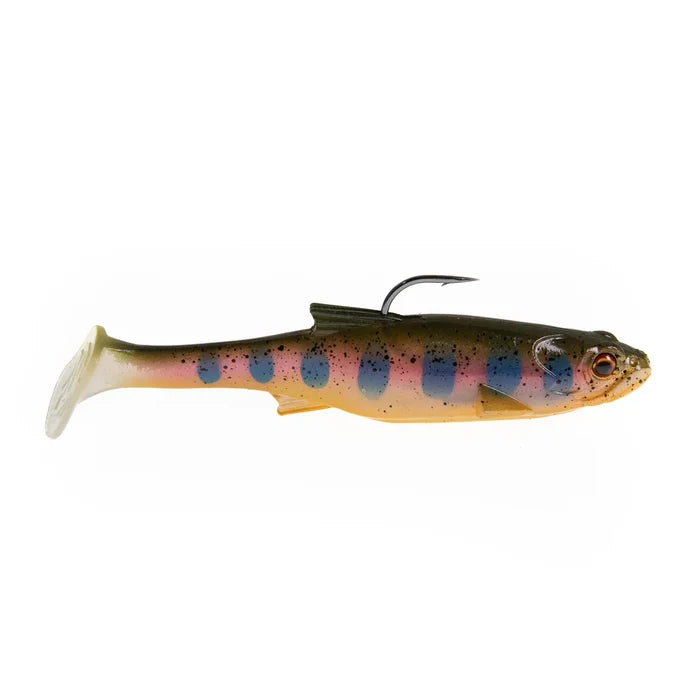 Bass Mafia Loaded Daingerous Swimbait - Deep Runner soft fishing lure in natural colors with spotted pattern and single hook, designed for realistic water movement and effective fishing tackle.