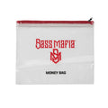 Clear Bass Mafia Money Bag with red zipper and bold red logo above black text, designed for organizing fishing tackle and small gear efficiently.
