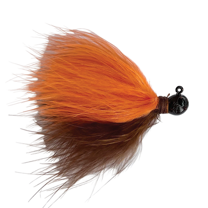 Beast Coast Tungsten Compound Superfly Hair Jig featuring orange and brown feathers with a black weighted head, designed for effective fishing tackle use.
