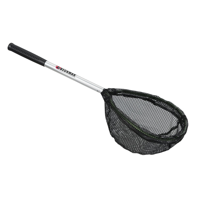 Beckman Live Well Net featuring a lightweight metal handle with grip and a deep, black mesh net, designed for efficient catch and release during fishing trips.
