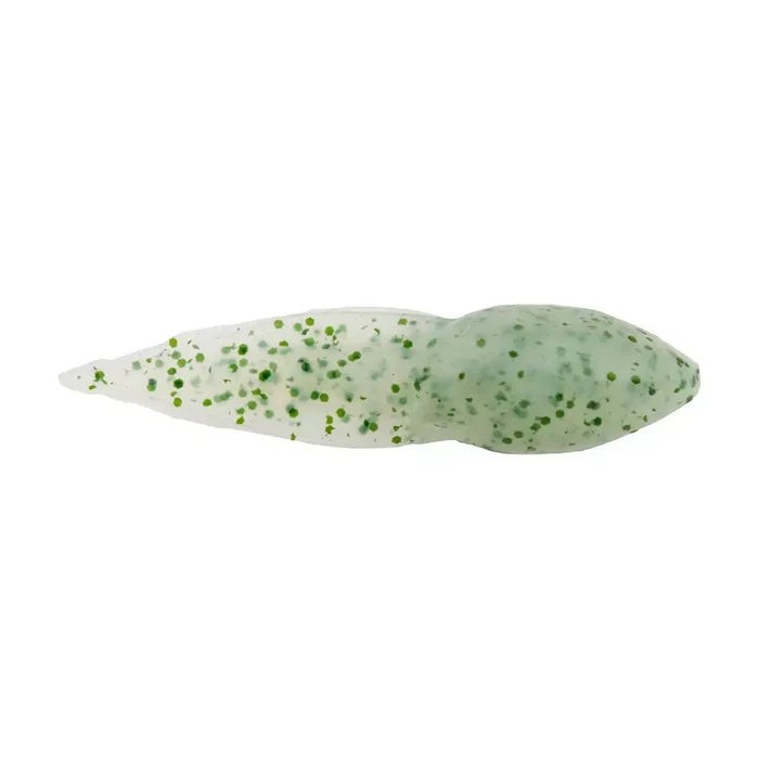 Berkley Gulp! Alive! Tadpole fishing lure in translucent green with darker green speckles, designed for realistic movement to attract fish in various water conditions.