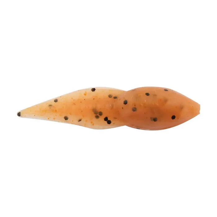 Berkley Gulp! Alive! Tadpole soft fishing lure in translucent orange-pumpkinseed color with black flecks, designed for realistic bait presentation in fishing tackle.