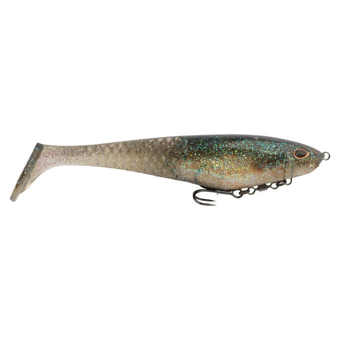 Berkley PowerBait CullShad Swimbait fishing lure in natural shad colors with a soft swimbait body and integrated treble hook, designed for effective fishing tackle use.