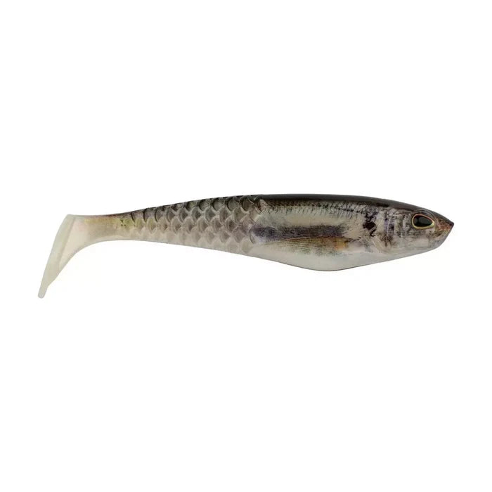 Berkley PowerBait CullShad (Unrigged) fishing lure with a realistic silver and gray shad pattern, designed for effective presentation in fishing tackle setups.