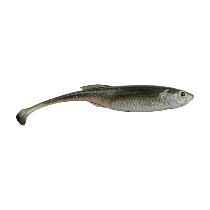 Berkley PowerBait Drip Swimmer fishing lure resembling a small shiner fish with a soft, flexible body and paddle tail designed for realistic swimming action in fishing tackle.