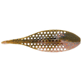 Soft, flexible fishing lure with a honeycomb pattern in earthy brown and orange colors, designed for freshwater fishing, identified as Berkley PowerBait Flux-Gill.