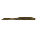 Berkley Powerbait MaxScent Flat Worm in green pumpkin color, soft plastic fishing lure with ribbed body designed for effective fishing tackle use.