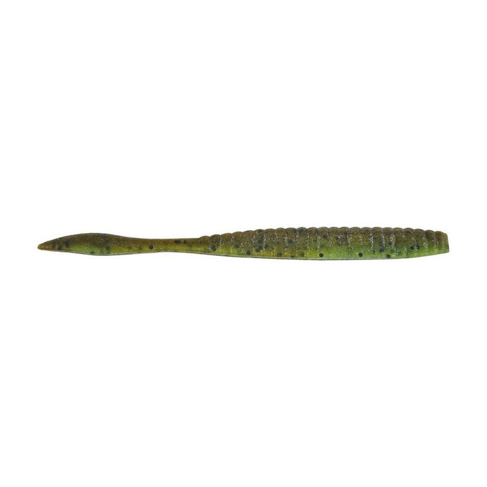 Berkley Powerbait MaxScent Flat Worm in green pumpkin watermelon color, soft plastic fishing lure designed for musky and freshwater fishing tackle.
