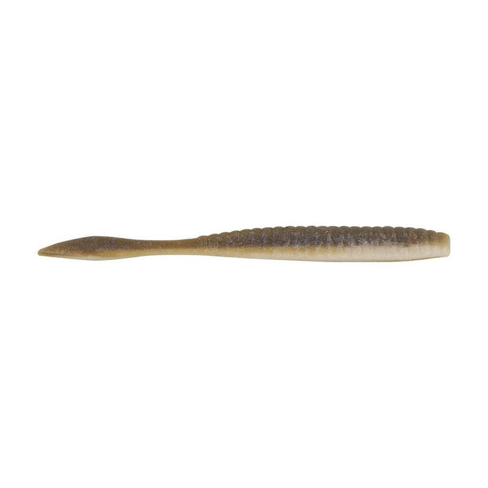 Berkley Powerbait MaxScent Flat Worm fishing lure in natural smelt color, designed with a flat body and tapered tail for lifelike movement in water.