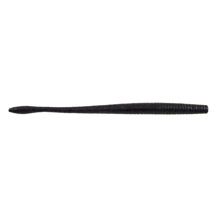 Berkley PowerBait MaxScent Hit Worm Magnum in black, a soft plastic fishing lure designed for musky and other large game fish, featuring a slender, tapered body for natural movement.