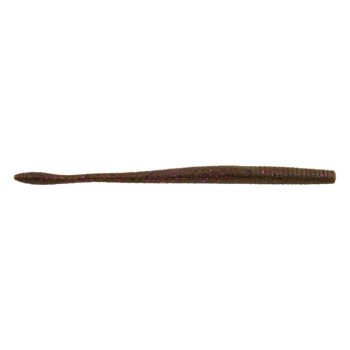 Berkley PowerBait MaxScent Hit Worm Magnum in green pumpkin with purple flecks, soft plastic fishing lure designed for freshwater fishing tackle.