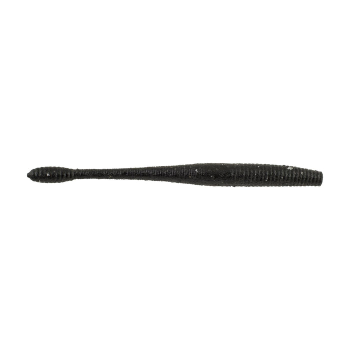 Berkley PowerBait MaxScent Hit Worm in black, a soft, ribbed fishing lure designed for effective scent release, ideal for fishing tackle enthusiasts at Thorne Bros.