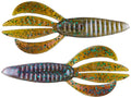 Two Berkley PowerBait Pit Boss soft fishing lures in gold and brown with blue and green speckles, designed for attracting musky fish.