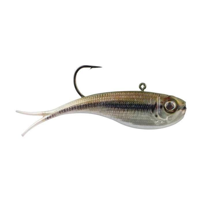Berkley PowerBait Power Vibe fishing lure designed to mimic a small baitfish, featuring a realistic body with a sharp hook for effective fishing tackle use.