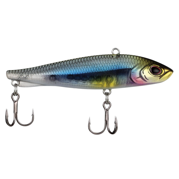 Berkley Ripfish fishing lure designed to mimic a small baitfish, featuring lifelike colors and two treble hooks for effective fishing tackle in musky and freshwater fishing.