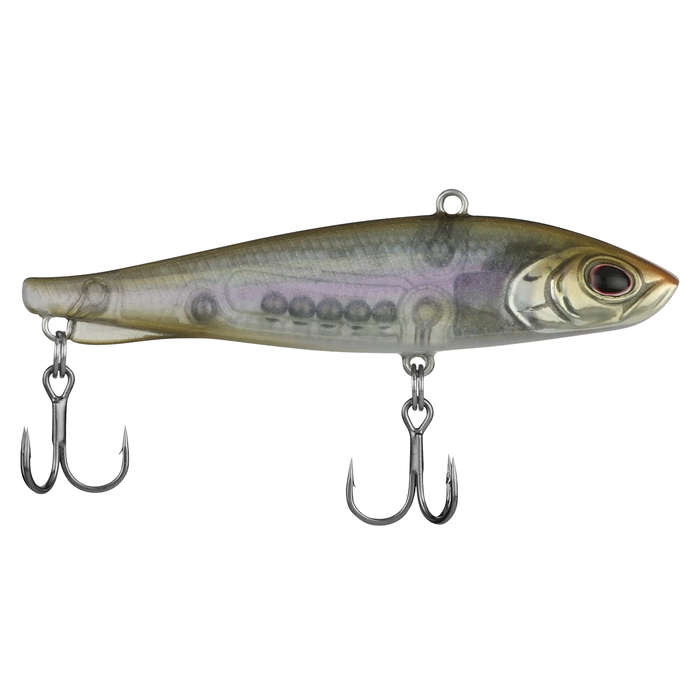 Berkley Ripfish fishing lure designed to mimic a small baitfish with realistic coloring, featuring two sharp treble hooks for effective fishing tackle use.