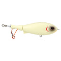 Berkley Screamin' Choppo fishing lure in off-white with red accents, featuring a segmented body and metal swivel for musky and other freshwater fishing tackle use.