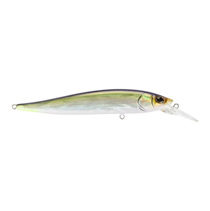 Berkley Stunna 100+1 fishing lure in silver and green with a detailed fish scale pattern and a clear plastic lip for deep water fishing.