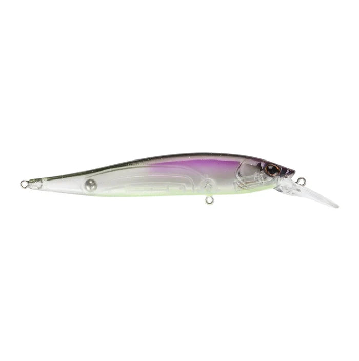 Berkley Stunna 100+1 fishing lure with a translucent body featuring purple and green hues, designed for effective fishing tackle use.