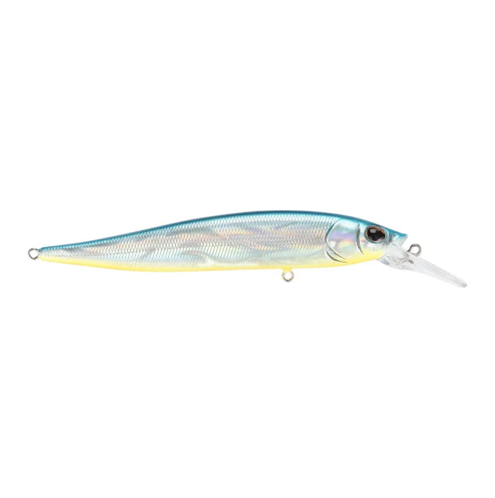 Berkley Stunna 100+1 fishing lure in blue with a reflective, fish-scale pattern and a clear plastic lip designed for attracting fish in freshwater fishing tackle.