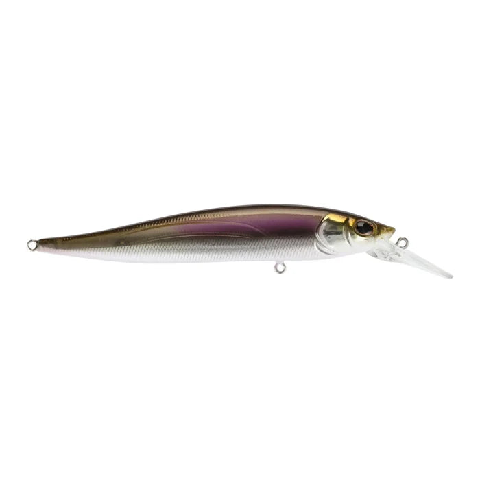Berkley Stunna 100+1 fishing lure in translucent olive and purple with realistic fish detailing and a clear diving lip, designed for effective fishing tackle use.