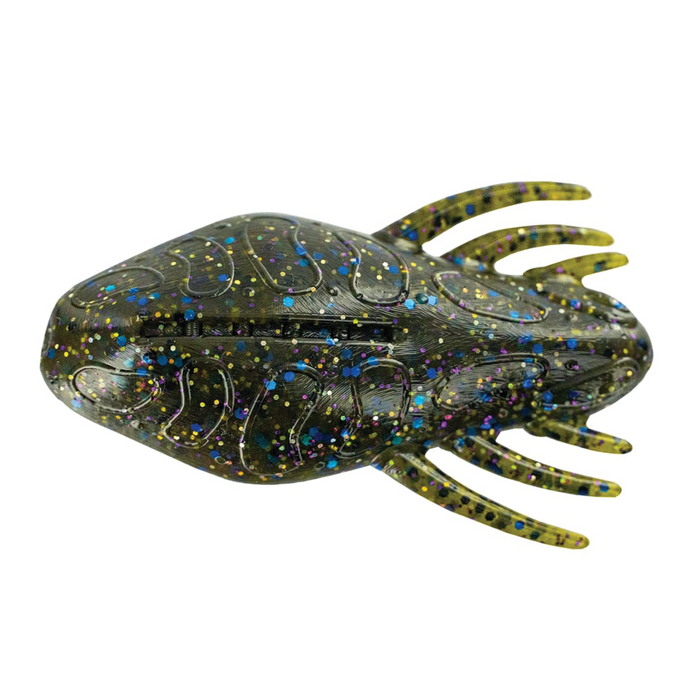 Big Bite Best Skipper Ever soft plastic fishing lure in dark green with blue, yellow, and black speckles, designed for effective musky fishing tackle.