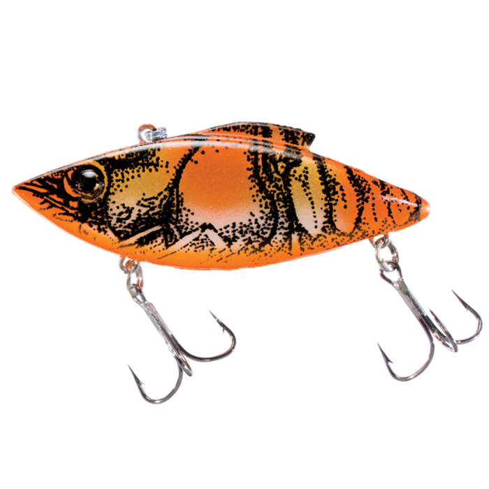 Bill Lewis Rat-L-Trap - Standard fishing lure in natural crawfish colors with two sharp treble hooks, designed for effective musky fishing tackle and lure presentations.
