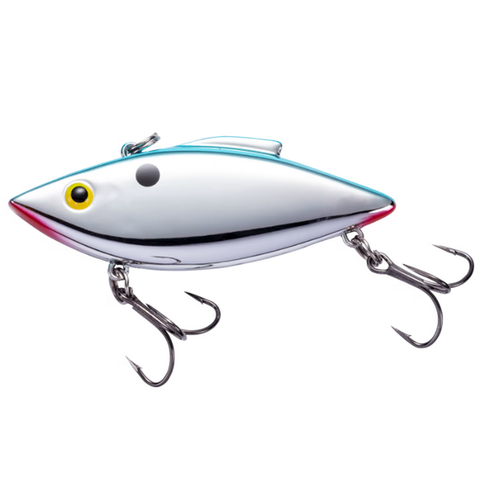 Bill Lewis Rat-L-Trap - Standard fishing lure with a shiny metallic body, blue accents on top, yellow eye detail, and two treble hooks for effective fishing tackle.