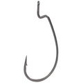 Single dark metal fishing hook with an offset eye and sharp bait keeper barb, designed for use as BKK Armor-Point Offset Worm WG Hooks in fishing tackle.