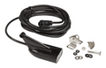 BLACK HDI SKIMMER MED/HIGH 455/800 9PIN 000-13885-001 fish finder transducer with coiled black cable and assorted metal mounting hardware including screws, washers, and brackets for marine electronics installation.